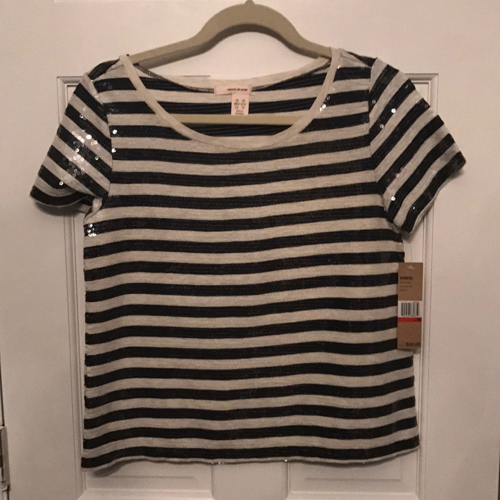 DKNY jeans sequin striped top NWT